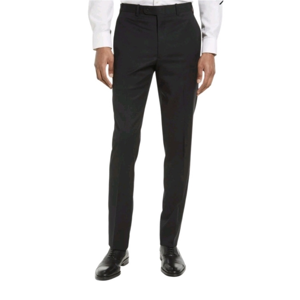 JB Britches Mens Pants Size 38 Regular Black Wool Winston Dress Trouser Unhemmed